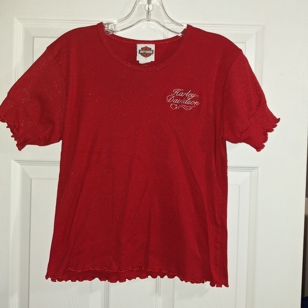 🌟 Harley Davidson vintage red with glitter shirt size large